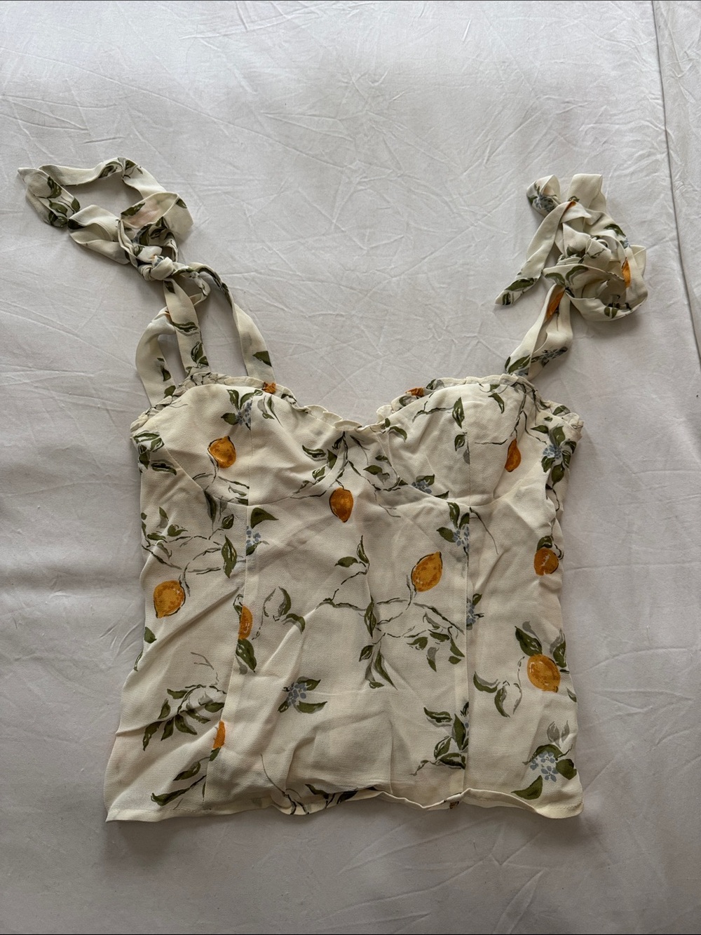 Reformation Lemon-Print Tie-Strap Top